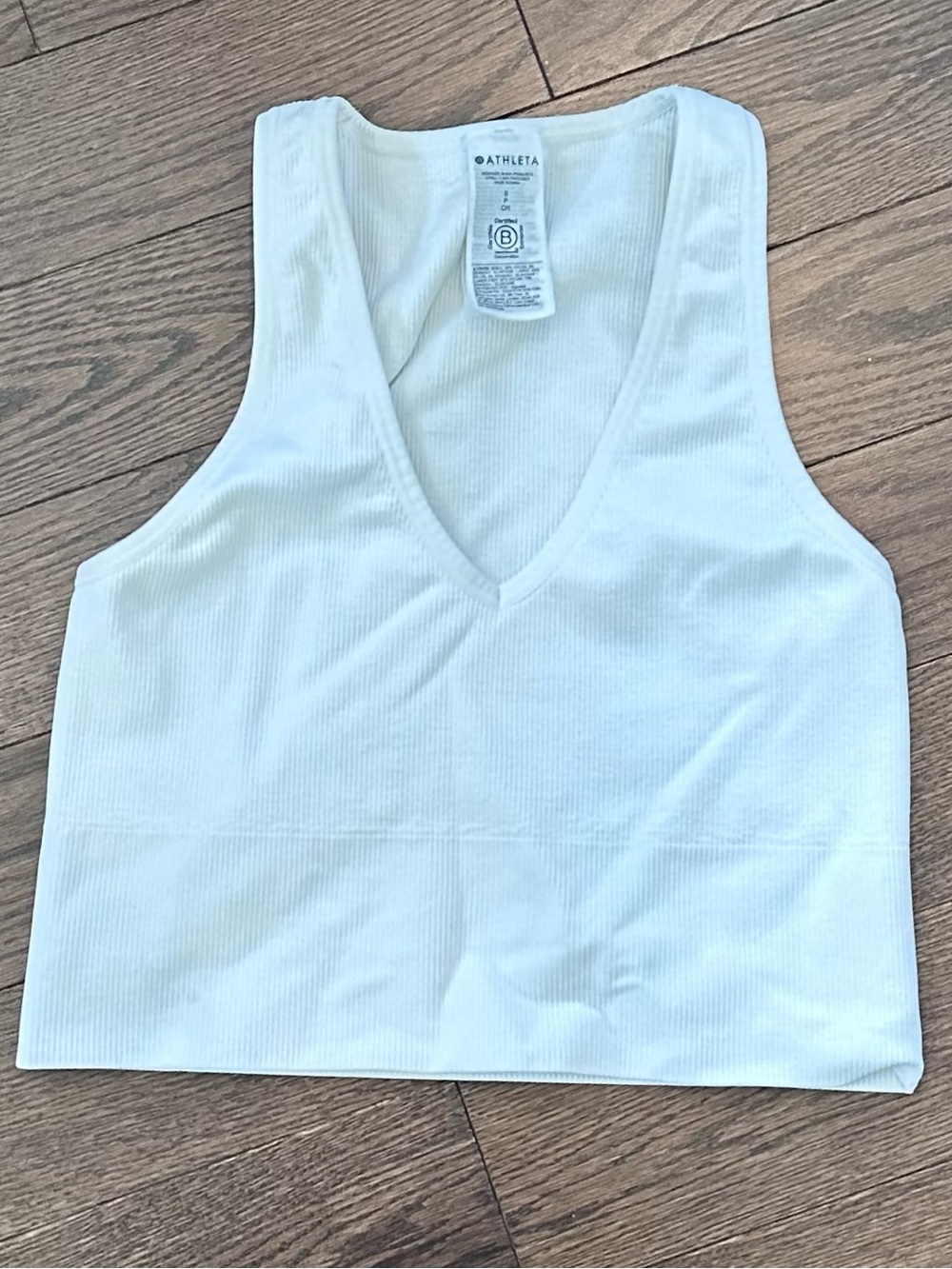 Athleta White Ribbed V-Neck Tank‎ Top